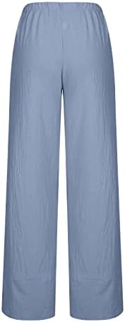 CHGBMOK Bayan Kırpılmış Keten pantolon Rahat Rahat dinlenme pantolonu Elastik Yüksek Bel Geniş Bacak Plaj Uzun cepli