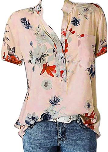 Yaz Üstleri Kadınlar için 2023 Moda Plaj Kısa / Uzun Kollu Gömlek Grafik Baskı Tees Tatil Henley Gömlek Düğmesi Aşağı