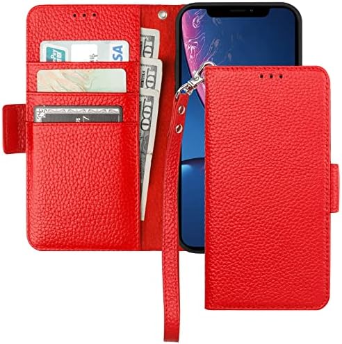 Bocasal Cüzdan iphone için kılıf XR, Hakiki Deri Destek Kablosuz Şarj RFID Engelleme Flip Case Kart Yuvaları Tutucu,