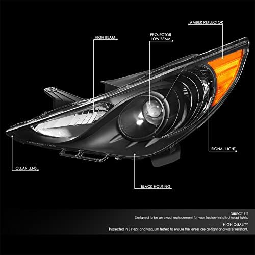 Otomatik Hanedanı Siyah Konut Amber Yan Projektör Far Kafa Lambaları + Araç Kiti ile Uyumlu Sonata 11-14