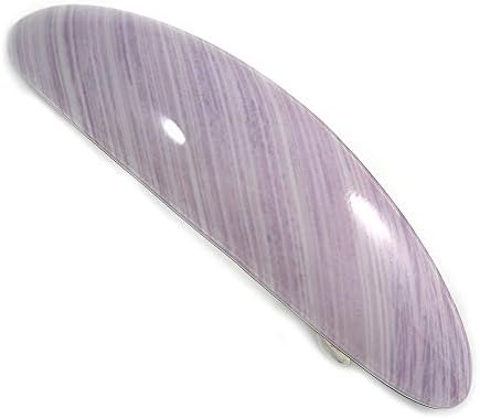 Avalaya Lavanta Çizgili Baskı Akrilik Oval Barrette/Gümüş Tonda Saç Tokası-90mm Uzunluğunda