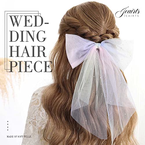 Jeairts Gelin Saç Yay Peçe İnci Düğün saç parçası Beyaz Tül Yay ile Klip Bekarlığa Veda Partisi saç aksesuarları Kadınlar