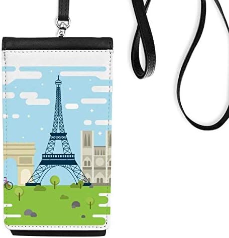 Eyfel Kulesi Fransa Landmark İllüstrasyon Telefon Cüzdan çanta Asılı Cep Kılıfı Siyah Cep