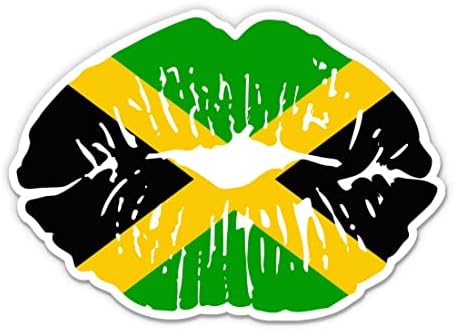 Jamaika Bayrağı Dudaklar Sticker-3 laptop etiketi - Araba için Su Geçirmez Vinil, Telefon, Su Şişesi-Jamaika Çıkartması