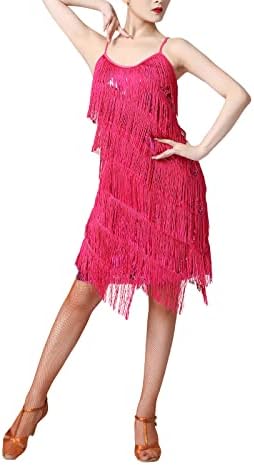 Kadınlar Pullu Püskül Sineklik Elbise Kolsuz Standı Yaka Sparkly Saçak Latin Elbiseler Salsa Cha-Cha Caz Dans Kostümleri