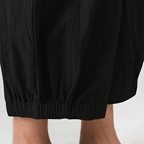 Yüksek Belli kapri pantolonlar Kadınlar için Rahat Pamuk Keten Pantolon Gevşek Geniş Bacak Pantolon Elastik Bel Düz