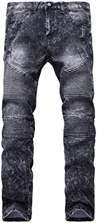 Andongnywell erkek Orta Belli Pilili Biker Skinny Sıkı Sıkıntılı Kot Ince kot pantolon Fermuarlı Cebi ıle Deco