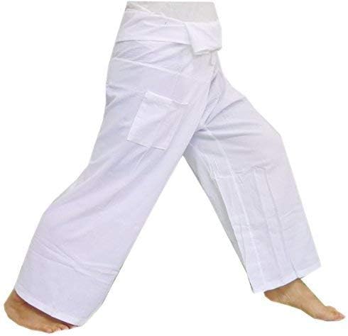 (Çizgili-Beyaz).!!. Tay Balıkçı Pantolon Pamuk 100 % Geleneksel Terzilik Tarzı Yoga Pantolon, Pantolon Relax, Bir