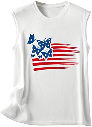 Sunaeı kadın Gevşek Fit Tankı Üstleri ABD Amerikan Bayrağı Baskı Grafik Tees Moda Kolsuz Crewneck Atletik Tişörtleri