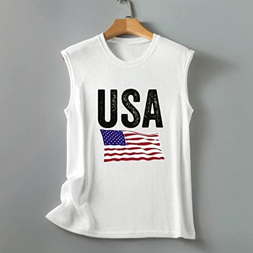 Sunaeı kadın Gevşek Fit Tankı Üstleri ABD Amerikan Bayrağı Baskı Grafik Tees Moda Kolsuz Crewneck Atletik Tişörtleri