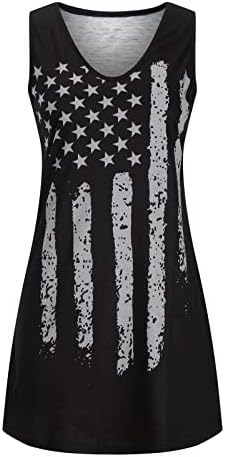 4th Temmuz Seksi Elbise Kadınlar için Gevşek Rahat Yaz Mini Elbise Kolsuz V Boyun Amerikan Bayrağı Yıldız Çizgili