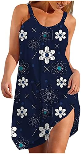 Kadın Yaz boyundan bağlamalı elbise Boho Çiçek Ekip Boyun Kolsuz Tank Elbise Casual Backless Plaj Sundress