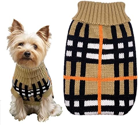 Klasik Ekose Köpek Balıkçı Yaka Kazak için Küçük Köpek Kazak Örme Kazak Pet Kış Sıcak Giysiler Kıyafetler için Kaniş