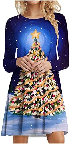 Kadın Midi Gömlek Elbise Noel 3D Baskı Uzun Kollu Y2K Rockabilly Tatil Plaj Casual Sundress Kazak Elbise