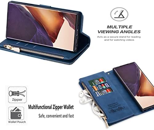 Telefon Kılıfı için Samsung Galaxy Note 20 Ultra 5G Cüzdan Kapak Ekran Koruyucu ile Flip Fermuar Kredi kartı Tutucu