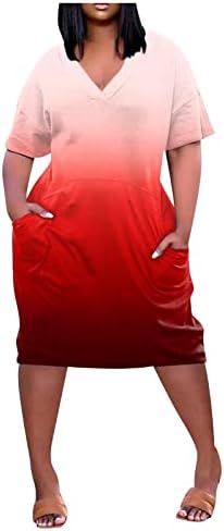 Bayan Artı Boyutu T-Shirt Elbise Büyük Boy Kısa Kollu Rahat yaz elbisesi Cep Gevşek Crewneck Tunik Elbise