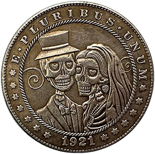 Ada Cryptocurrency 1921 Kaçak Sikke Çift Aşk Kalp Şeklinde Kafatası Favori Gümüş Kaplama Sikke hatıra parası Bitcoin