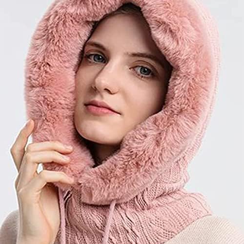 Kadın Kış Bere Şapka Tek Parça Hımbıl Sıcak Kapşonlu Eşarp Polar Kış Yün Kazak Örme Şapka Maske Seti