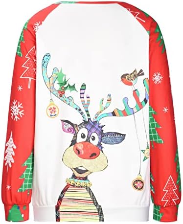 Led Ren Geyiği Rudolph Noel Kazak Kadınlar için Uzun Kollu Gömlek Tops Güz Komik Elk Baskı Crewneck Tişörtü