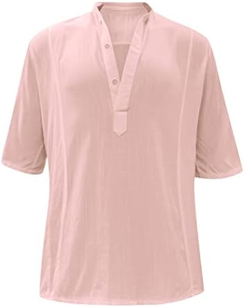 Yaz Tişörtleri Gömlek Erkekler için Erkek Moda Rahat Düz Renk Düğmesi Pamuklu Gömlek Kısa Kollu Bodysuit Kısa