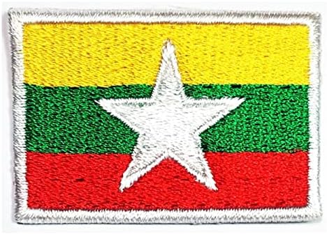 Kleenplus 3 adet. 1. 2X1. 7 İNÇ. Myanmar Bayrağı Bayrağı İşlemeli Aplike Demir On Yama Dikmek Kare Şekli Bayrak Ülke