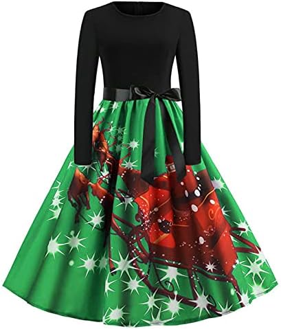 Noel Elbise Bayan 50'in Tarzı Elbiseler Uzun Kollu Aline Salıncak Çay Elbise Vintage Kokteyl Parti cüppeli elbiseler