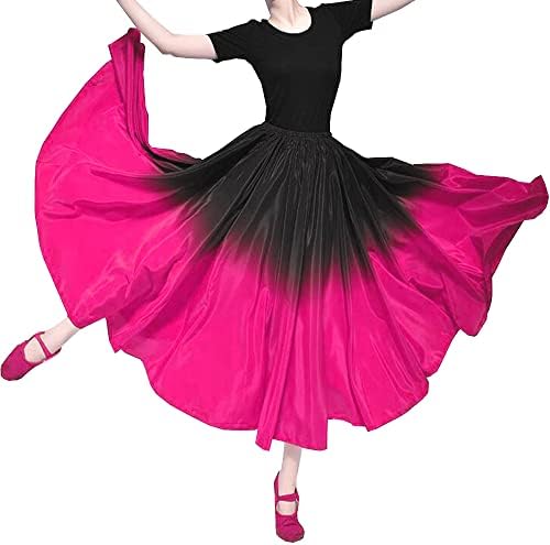 Bayan Zarif İpek Hissediyorum Performans Uzun Etek Siyah Kırmızı Hint Degrade İspanya Boğa Oryantal Dansçı Elbise