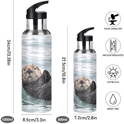 Glaphy Deniz Samuru Yüzme Suyu Şişesi Hasır Kapaklı, BPA İçermez, 32 oz Su Şişeleri Yalıtımlı Paslanmaz Çelik, Okul,