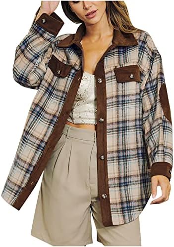 Kadın Yün Karışımı Ceket Vintage Bluz Büyük Boy Gevşek Gömlek Ceketler Casual Aztek Baskı Ceket Ceket