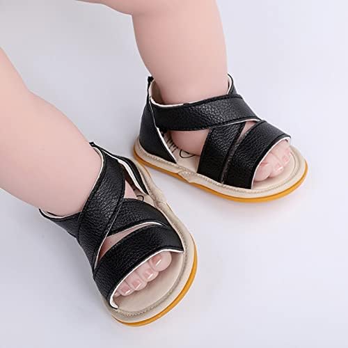 Bebek Erkek Kız Burnu açık Düz ayakkabı İlk Yürüyüşe Ayakkabı Yaz Toddler Düz Sandalet Toddler 4 (Siyah, 6 Ay)
