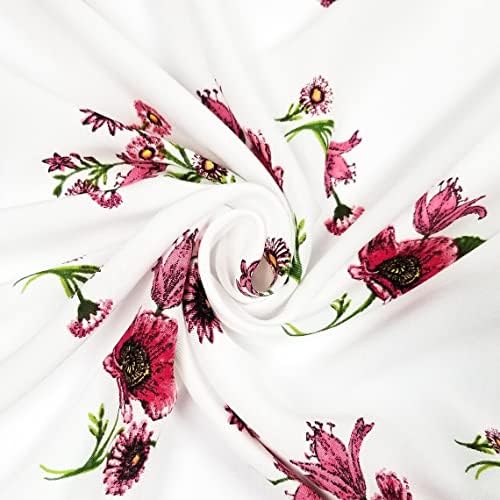 Rayon Challis Kum Yıkama Kumaşına Basılmış Çiçek Deseni (Örnek Renk Örneği (7x 10 inç), Beyazımsı Pembe)