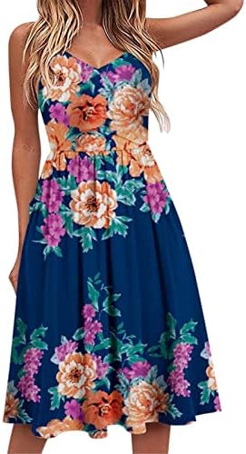 ADHOWBEW Yaz Elbiseler Kadınlar için 2023 Moda Çiçek Baskı Plaj Elbise Sevimli V Boyun Bir Çizgi Kayma Elbise Rahat
