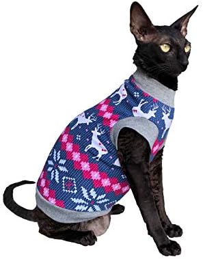 Kotomoda Kedinin Tüysüz ve Çıplak Sphynx Kedileri için Sıcak Tişörtü Noel Baba'nın Geyik Kazağı (XL)