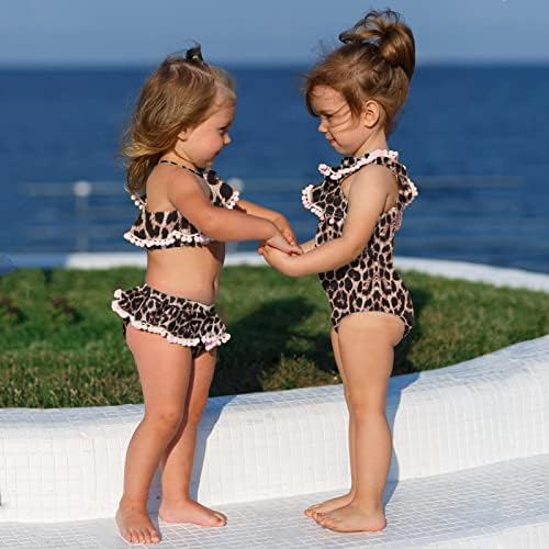 Mayo Bebek Kız Kapalı Omuz İki Parçalı Mayo Bebek Kız Leopar Baskı Püsküller Bikini Mayo Seti (Kahve, 12-18 Ay)