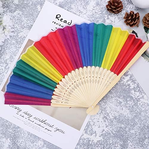 NUOBESTY Katlanabilir El Fan Dekoratif Gökkuşağı Renk Fan Cep Çanta El Fan Hediye Düğün Doğum Günü Partisi Iyilik