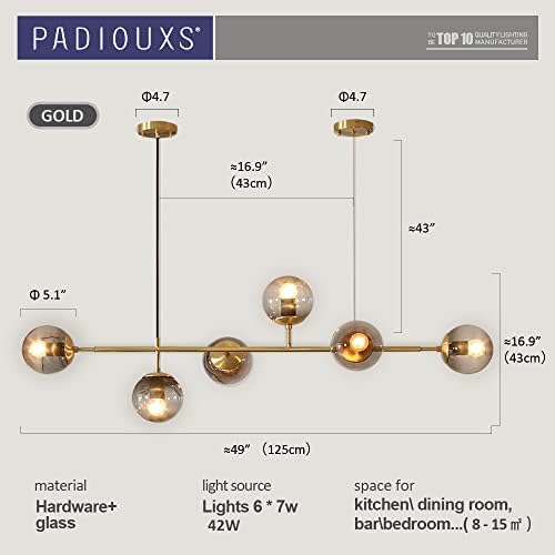 Padiouxs Modern Tavan Avize Ayarlanabilir Kolye Aydınlatma 6-Light Lamba Küre Cam Asılı LightFixture Mutfak Ada Yemek