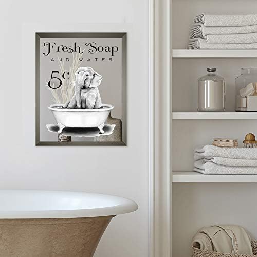 Stupell Industries Fil Küvet Taze Sabun Reklamı Gri Gramed Ayna, 11 x 14, Siyah