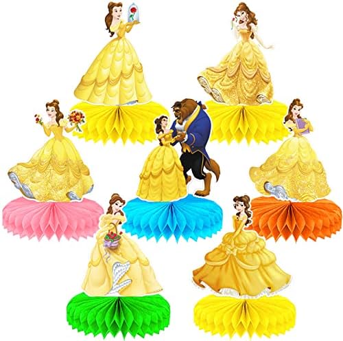 Prenses Belle Doğum Günü Partisi Süslemeleri, 7 Adet Güzellik ve Canavar Tema Petek Centerpieces Kek Toppers, Prenses