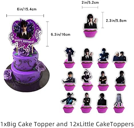 Çarşamba Addams Doğum Günü Partisi Süslemeleri-Addams Aile Parti Malzemeleri Doğum Günü Afiş 25 Kek ve Kek Topper
