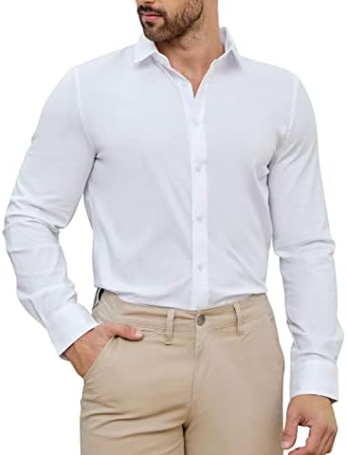 ZAFUL erkek Streç Kırışıksız Elbise Gömlek Katı Uzun Kollu Düğme Aşağı Rahat Pamuklu Gömlek