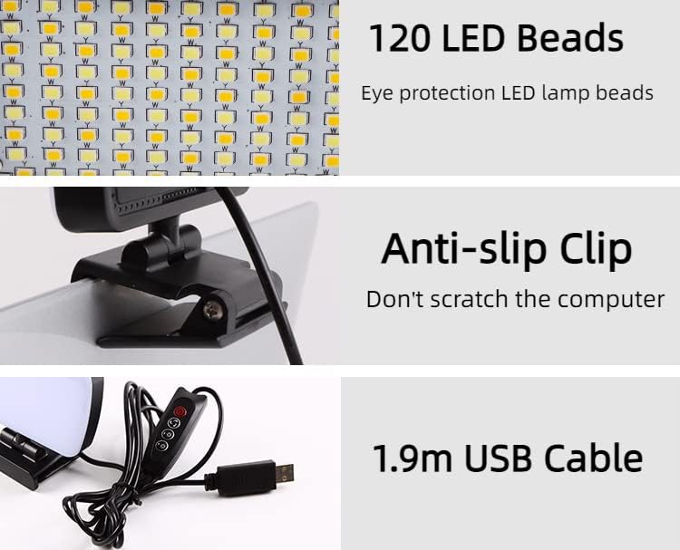 3 ışık modlu LED klips ışığı Ayarlanabilir Video konferans için Taşınabilir LED Video ışığı Öğrenmek için Web kamerası