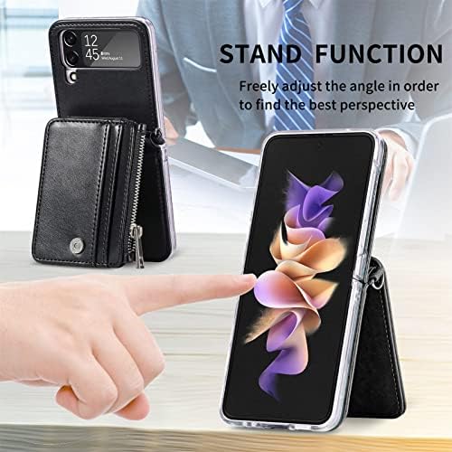 AHUOZ Telefon Flip Case Kapak ile Uyumlu Samsung Galaxy Z Flip 3 5G Cüzdan Kılıf【2 in 1 Ayrılabilir】 【Fermuarlı Cüzdan】,
