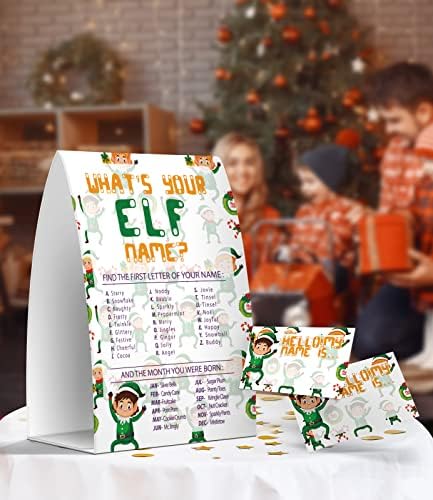Elf Adınız Nedir Oyunu, Okul Sınıfı Çocuk Etkinlikleri için Noel Partisi Oyunları, 1 İşaret ve 50 İsim Etiketi Çıkartması,