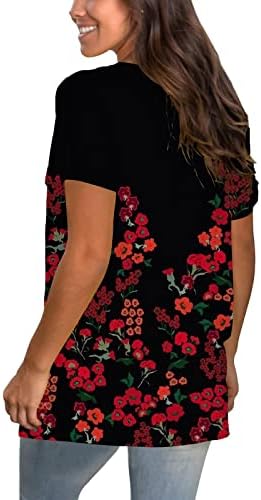 Yaz kadın v yaka kısa kollu üstleri moda Sunflowerprinted rahat T-shirt hafif nefes bluzlar