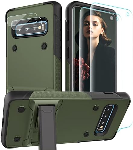 YmhxcY Galaxy S10 Kılıf Samsung S10 Kılıf Standı ve 2 Paket Kendinden Şifa Esnek TPU Film + 2 Paket Lens Koruyucu,