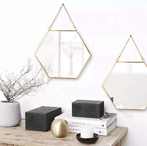 LONGWİN Asılı Duvar Altıgen Ayna Dekor Altın Geometrik Ayna Zinciri ile Banyo Yatak Odası Oturma Odası için 15.7x