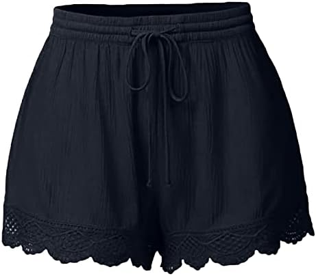 Dantel Trim Şort Kadınlar için İpli Elastik Bel Ter Kısa 2023 Yaz Rahat kısa pantolon Katı Gevşek Şort Artı Boyutu
