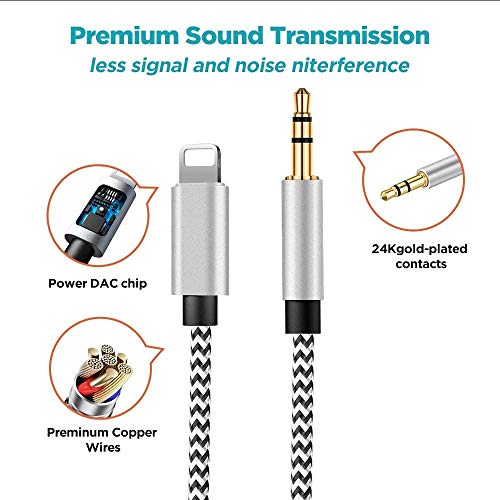 Yıldırım 3.5 mm Ses Aux Jack Kablosu, [Apple MFi Sertifikalı] iPhone için 3.3 Feet Aux Kablosu Naylon Örgülü Kablo