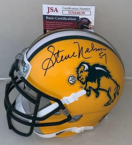 Steve Nelson Patriots, Kuzey Dakota Eyaleti Bizon mini kaskını imzaladı JSA İmzalı NFL Mini Kaskları