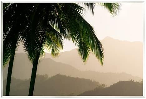 Stupell Industries Sunrise'daki Palmiye Ağaçları Dağ Silsilesi Ahşap Duvar Sanatı, Tasarım Dennis Frates
